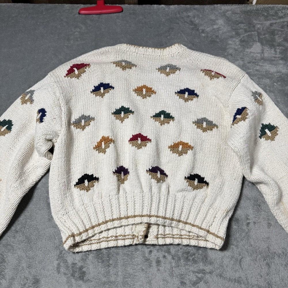VTG Liz Sport Hand Knitted Ivory Mushroom Cardigan Sweater Women Medium Flaws - Picture 6 of 8